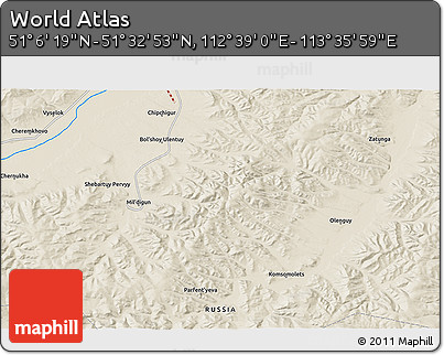 Shaded Relief 3D Map of the Area around 51° 19' 36" N, 113° 7' 30" E