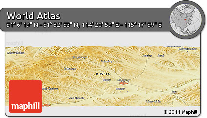 Physical Panoramic Map of the Area around 51° 19' 36" N, 114° 49' 29" E
