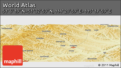 Physical Panoramic Map of the Area around 51° 19' 36" N, 114° 49' 29" E