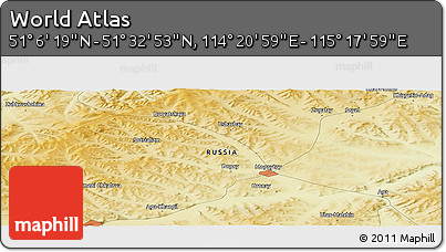 Physical Panoramic Map of the Area around 51° 19' 36" N, 114° 49' 29" E