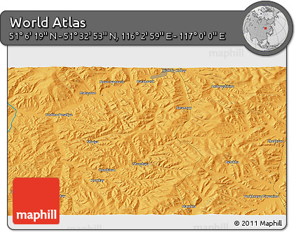 Political 3D Map of the Area around 51° 19' 36" N, 116° 31' 30" E