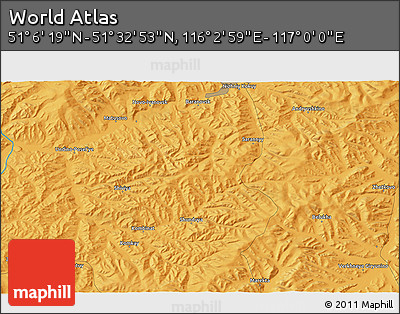 Political 3D Map of the Area around 51° 19' 36" N, 116° 31' 30" E