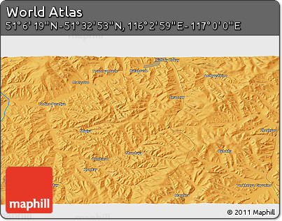 Political 3D Map of the Area around 51° 19' 36" N, 116° 31' 30" E
