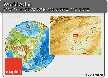Physical Location Map of the Area around 51° 19' 36" N, 116° 31' 30" E