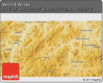 Physical 3D Map of the Area around 51° 19' 36" N, 117° 22' 30" E