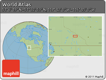 Savanna Style Location Map of the Area around 51° 19' 36" N, 117° 13' 29" W
