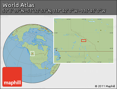 Savanna Style Location Map of the Area around 51° 19' 36" N, 117° 13' 29" W
