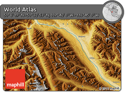 Physical Map of the Area around 51° 19' 36" N, 117° 13' 29" W