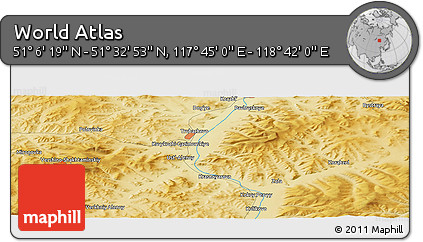 Physical Panoramic Map of the Area around 51° 19' 36" N, 118° 13' 29" E
