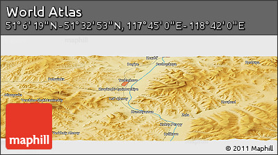 Physical Panoramic Map of the Area around 51° 19' 36" N, 118° 13' 29" E