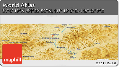 Physical Panoramic Map of the Area around 51° 19' 36" N, 118° 13' 29" E