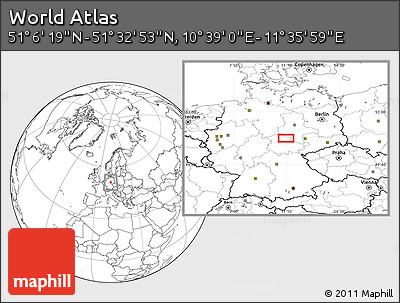 Blank Location Map of the Area around 51° 19' 36" N, 11° 7' 30" E