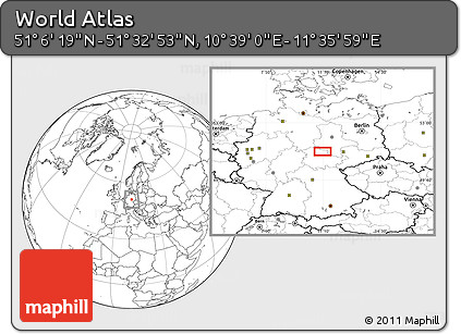 Blank Location Map of the Area around 51° 19' 36" N, 11° 7' 30" E