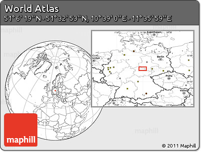 Blank Location Map of the Area around 51° 19' 36" N, 11° 7' 30" E