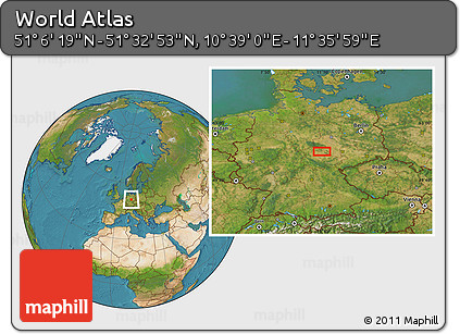 Satellite Location Map of the Area around 51° 19' 36" N, 11° 7' 30" E