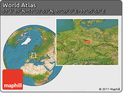 Satellite Location Map of the Area around 51° 19' 36" N, 11° 7' 30" E
