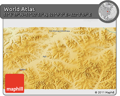 Physical 3D Map of the Area around 51° 19' 36" N, 121° 37' 30" E