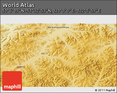 Physical 3D Map of the Area around 51° 19' 36" N, 121° 37' 30" E