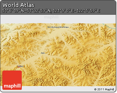 Physical 3D Map of the Area around 51° 19' 36" N, 121° 37' 30" E
