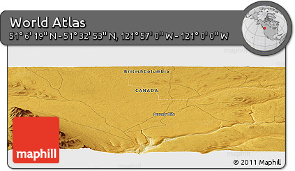 Physical Panoramic Map of the Area around 51° 19' 36" N, 121° 28' 29" W