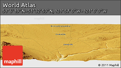 Physical Panoramic Map of the Area around 51° 19' 36" N, 121° 28' 29" W