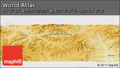Physical Panoramic Map of the Area around 51° 19' 36" N, 122° 28' 29" E