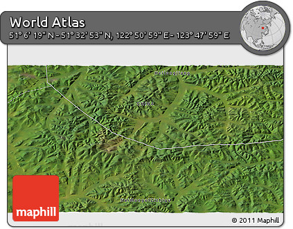 Satellite 3D Map of the Area around 51° 19' 36" N, 123° 19' 29" E