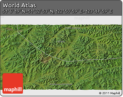 Satellite 3D Map of the Area around 51° 19' 36" N, 123° 19' 29" E