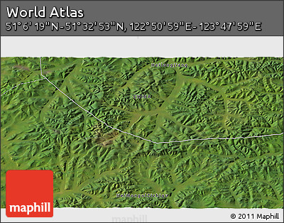 Satellite 3D Map of the Area around 51° 19' 36" N, 123° 19' 29" E