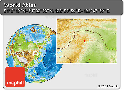 Physical Location Map of the Area around 51° 19' 36" N, 123° 19' 29" E