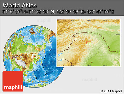Physical Location Map of the Area around 51° 19' 36" N, 123° 19' 29" E