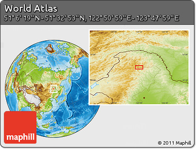 Physical Location Map of the Area around 51° 19' 36" N, 123° 19' 29" E