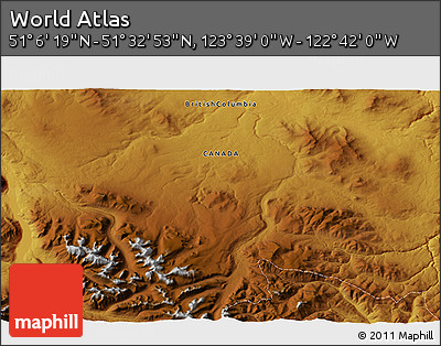 Physical 3D Map of the Area around 51° 19' 36" N, 123° 10' 30" W