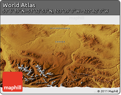 Physical 3D Map of the Area around 51° 19' 36" N, 123° 10' 30" W