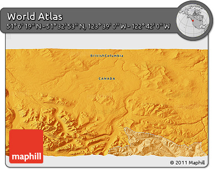 Political 3D Map of the Area around 51° 19' 36" N, 123° 10' 30" W