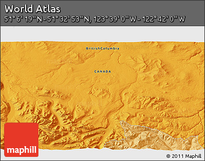Political 3D Map of the Area around 51° 19' 36" N, 123° 10' 30" W