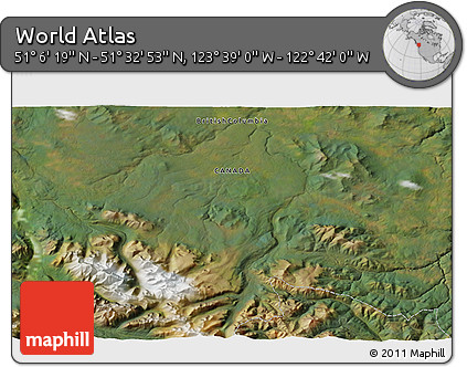 Satellite 3D Map of the Area around 51° 19' 36" N, 123° 10' 30" W