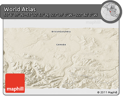 Shaded Relief 3D Map of the Area around 51° 19' 36" N, 123° 10' 30" W