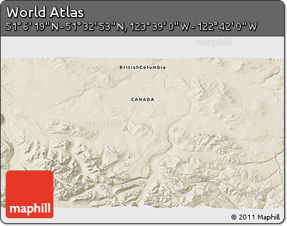 Shaded Relief 3D Map of the Area around 51° 19' 36" N, 123° 10' 30" W