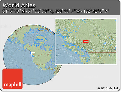 Savanna Style Location Map of the Area around 51° 19' 36" N, 123° 10' 30" W, hill shading