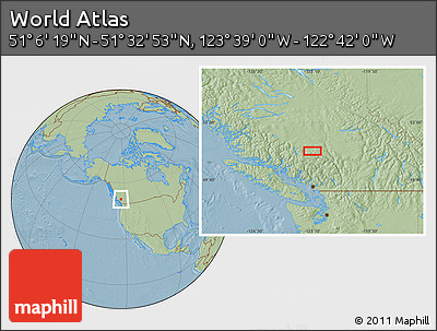 Savanna Style Location Map of the Area around 51° 19' 36" N, 123° 10' 30" W, hill shading