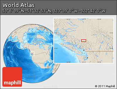 Shaded Relief Location Map of the Area around 51° 19' 36" N, 123° 10' 30" W