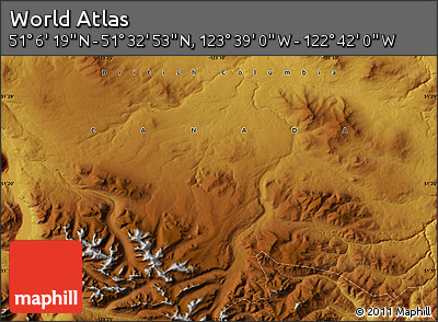 Physical Map of the Area around 51° 19' 36" N, 123° 10' 30" W