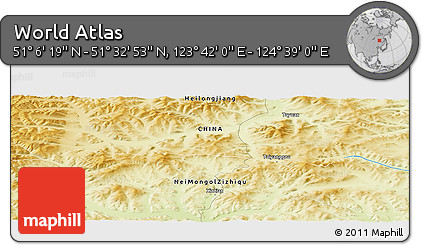 Physical Panoramic Map of the Area around 51° 19' 36" N, 124° 10' 30" E