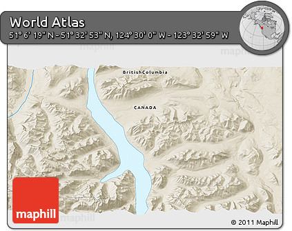 Shaded Relief 3D Map of the Area around 51° 19' 36" N, 124° 1' 30" W
