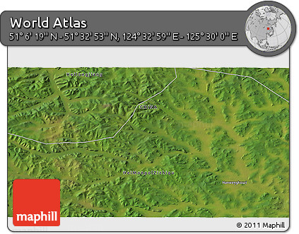 Satellite 3D Map of the Area around 51° 19' 36" N, 125° 1' 30" E