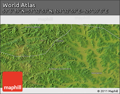 Satellite 3D Map of the Area around 51° 19' 36" N, 125° 1' 30" E