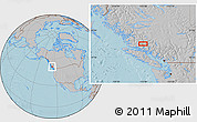 Gray Location Map of the area around 51° 19' 36" N, 125° 43' 29" W, hill shading