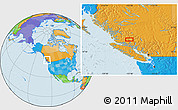 Political Location Map of the area around 51° 19' 36" N, 125° 43' 29" W