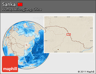 Shaded Relief Location Map of Sanka